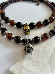Antique Gold and Agate Skull Necklace