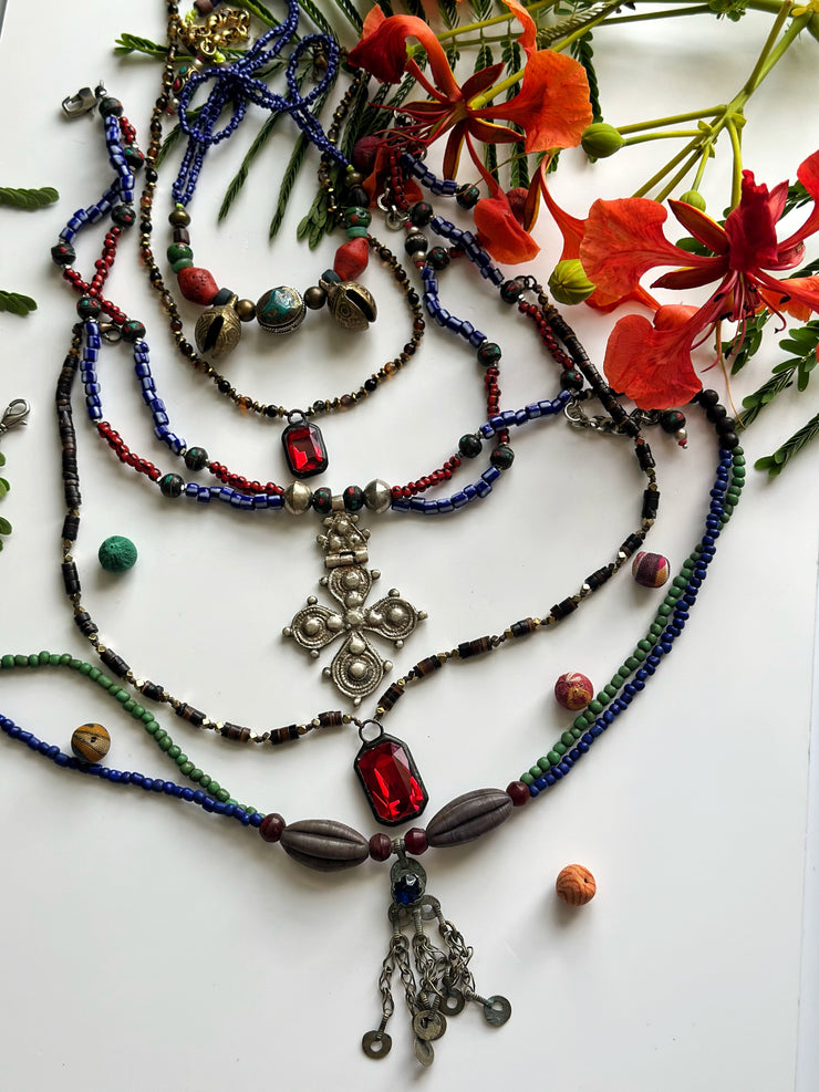 Ethnic Necklace with Czech beads and vintage Ethiopian pendant