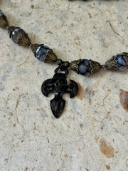 Dragon Vein Agate Skull Dagger Necklace
