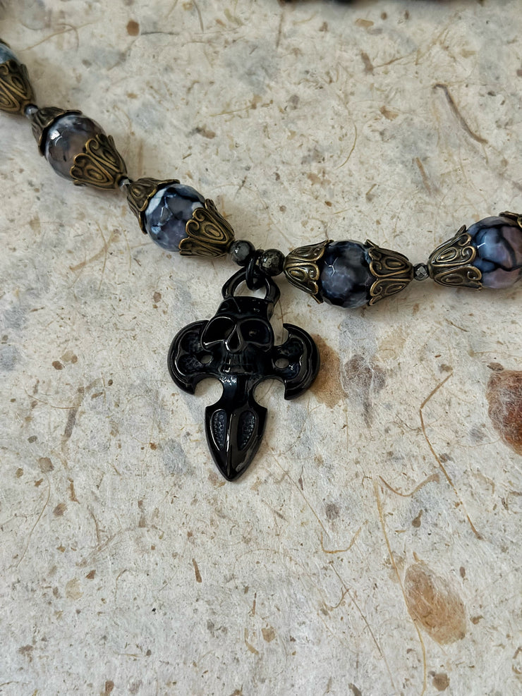 Dragon Vein Agate Skull Dagger Necklace