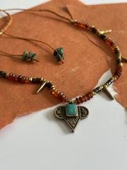Turquoise Brass and Bone Ethnic Necklace