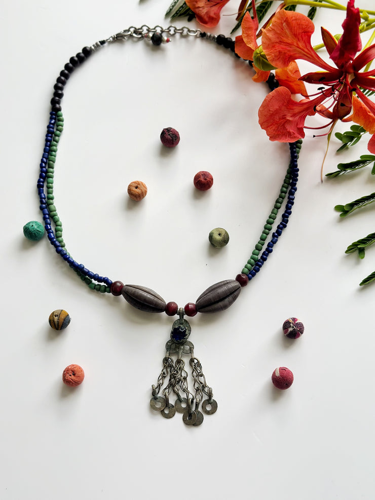 Ethnic Beaded Necklace with Vintage Afghani Pendant