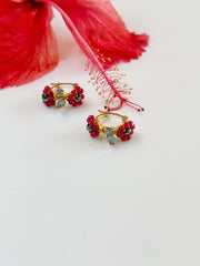 Hand Wrapped Beaded Red Flower Hoops Extra Small