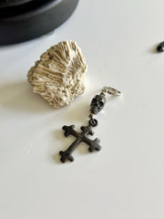 Gun Metal Skull and Antique Cross Earring