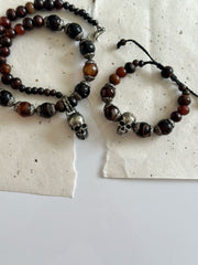 Sterling Silver and Agate Skull Necklace