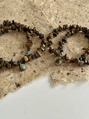 Tigers Eye Puka with African Turquoise Pendant and Silver Hematite