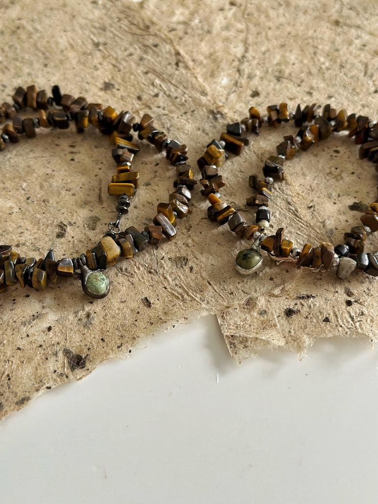 Tigers Eye Puka with African Turquoise Pendant and Silver Hematite