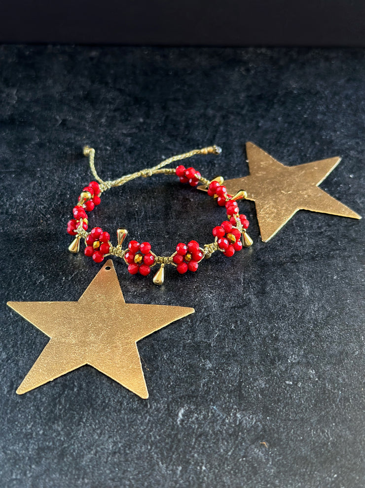 Macrame Red Bead Flower Bracelet