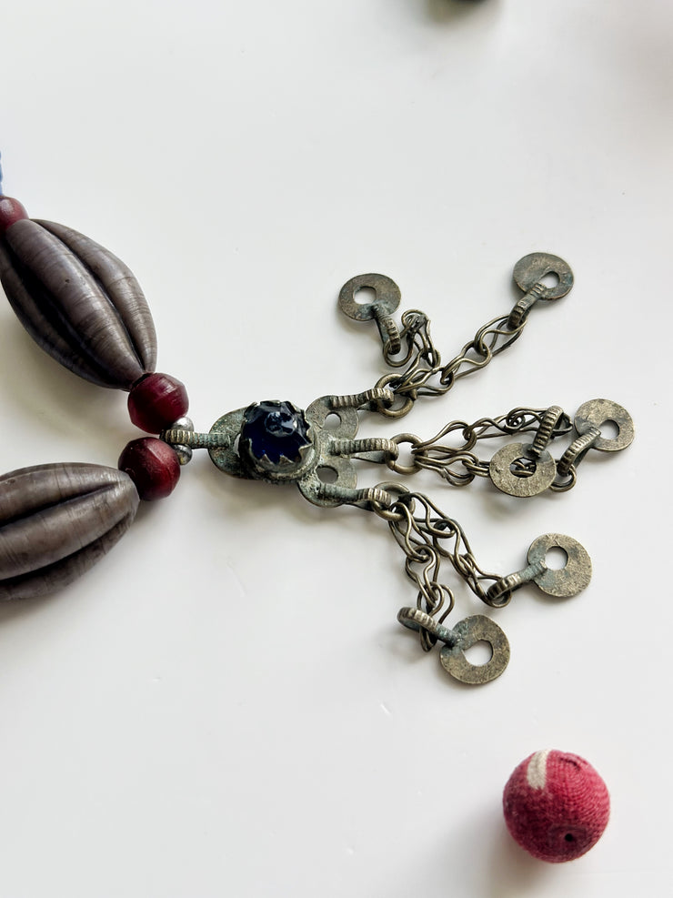 Ethnic Beaded Necklace with Vintage Afghani Pendant