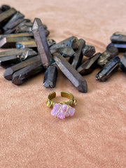 Pink Titanium Quartz Brass Ring