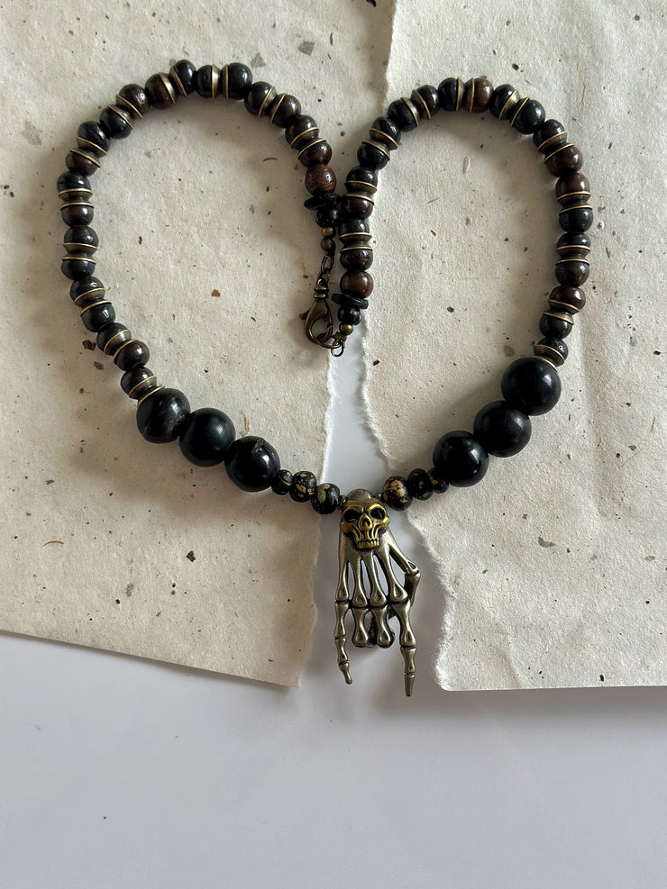 Antique Silver Rock n Roll Skull Necklace