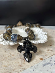 Dragon Vein Agate Skull Dagger Necklace