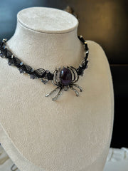 Amethyst Spider and Iolite Macrame Choker