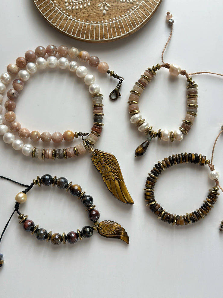 Tigers Eye and 18k Gold Filled Hematite Bracelet
