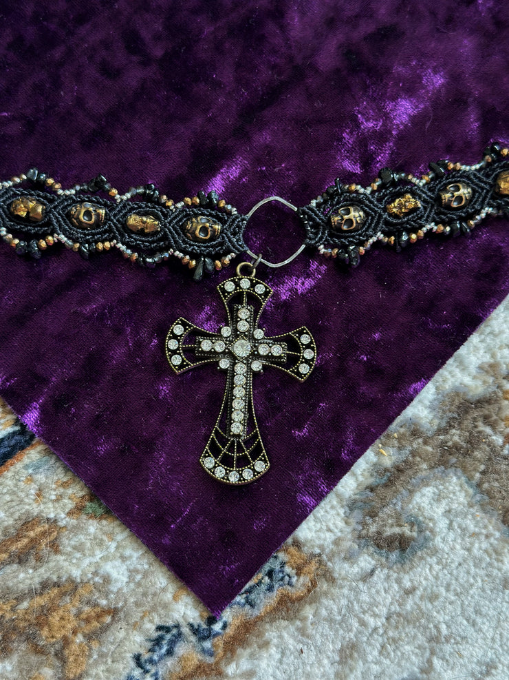 Gothic Cross and Skull Macrame Choker