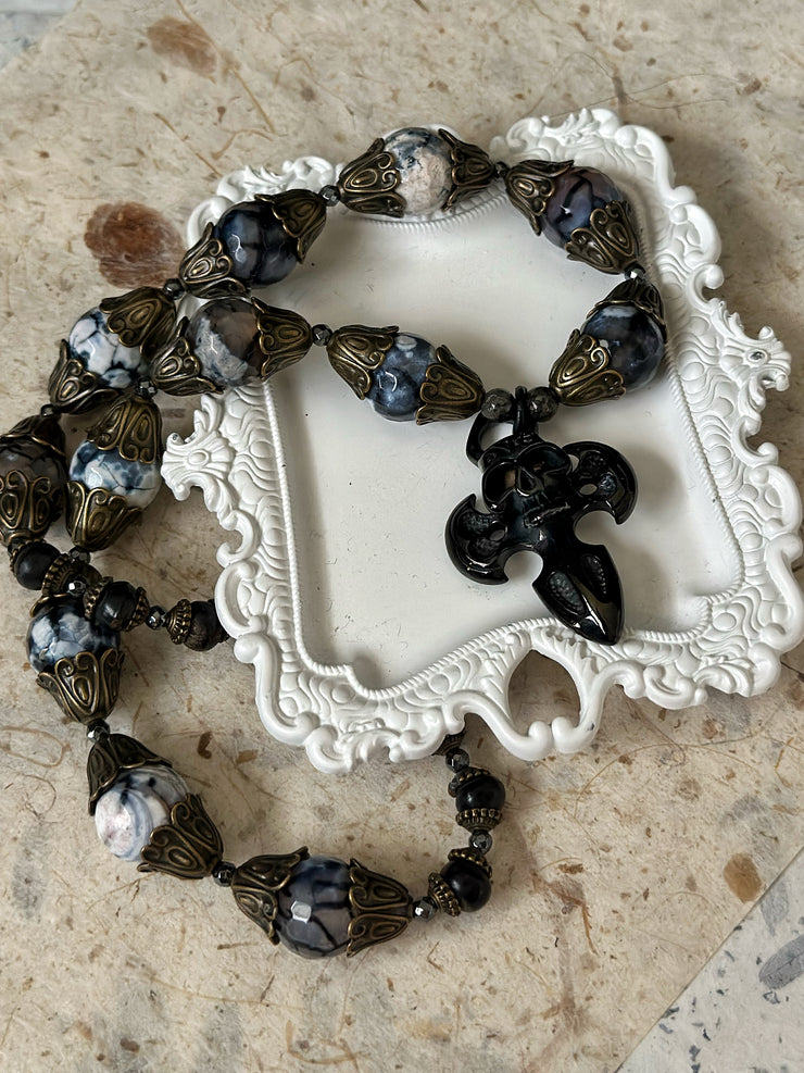 Dragon Vein Agate Skull Dagger Necklace