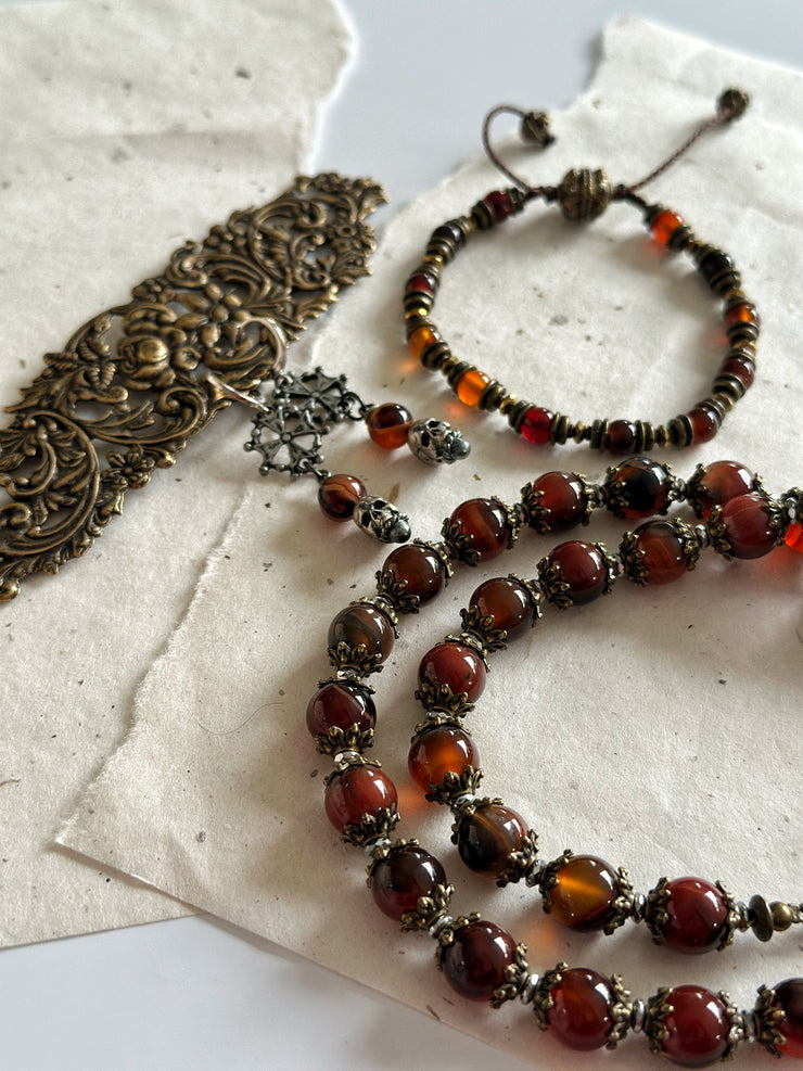 Red Agate and Bronze Necklace
