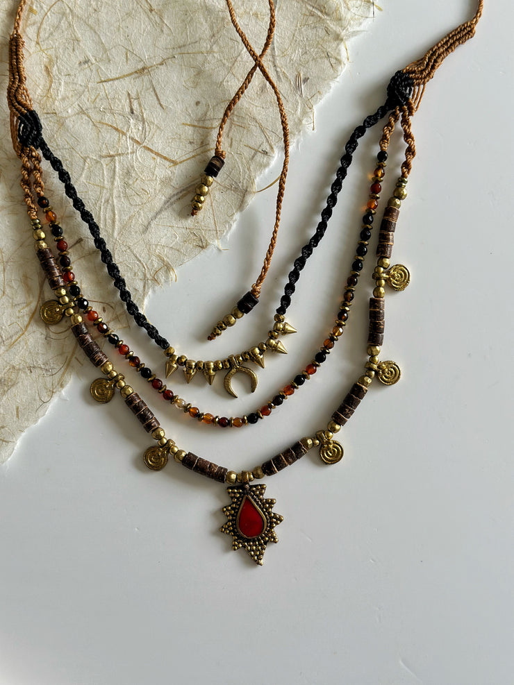 Dark Boho Ethnic Layered Necklace
