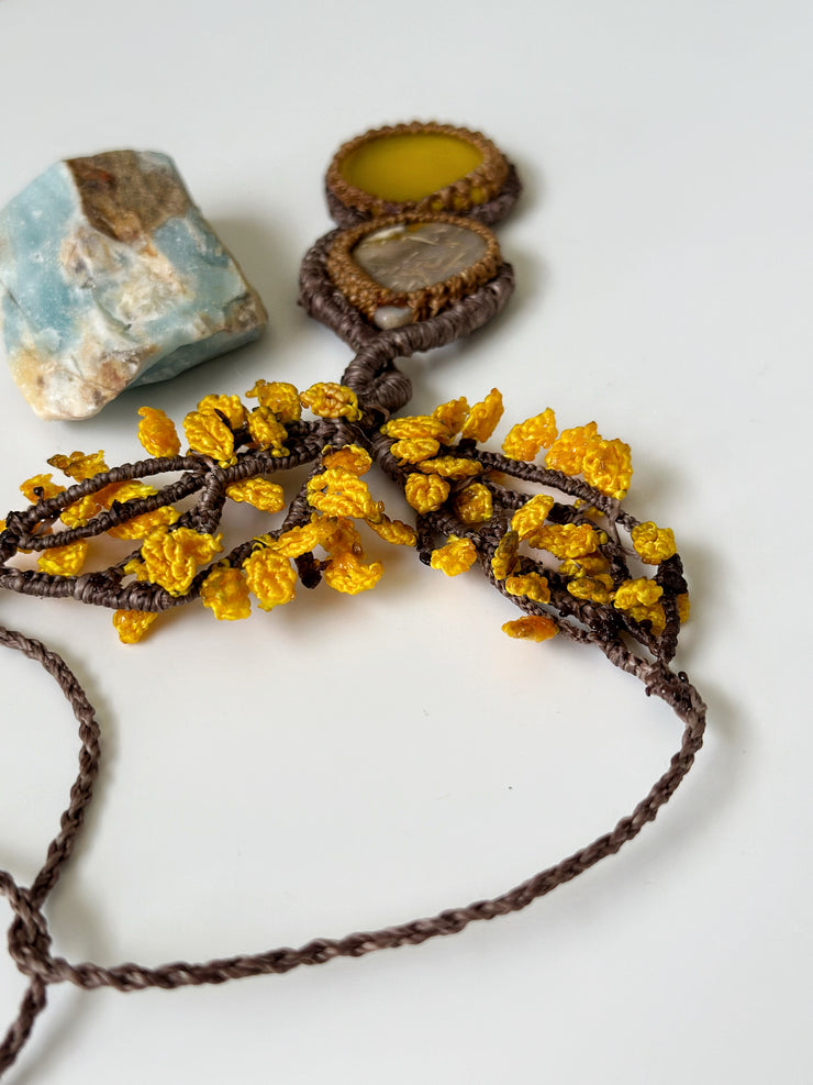 Agate and Yellow Onyx Tree of Life Necklace