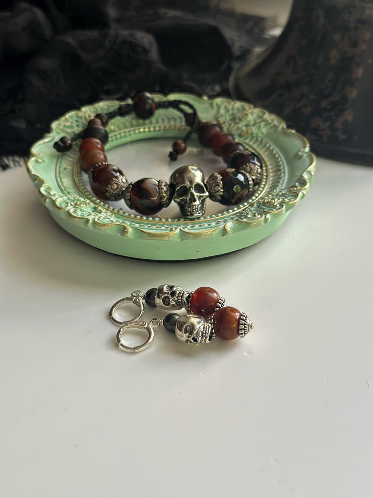 Anitque Bronze Skull and Bone Plug Friendly Earrings