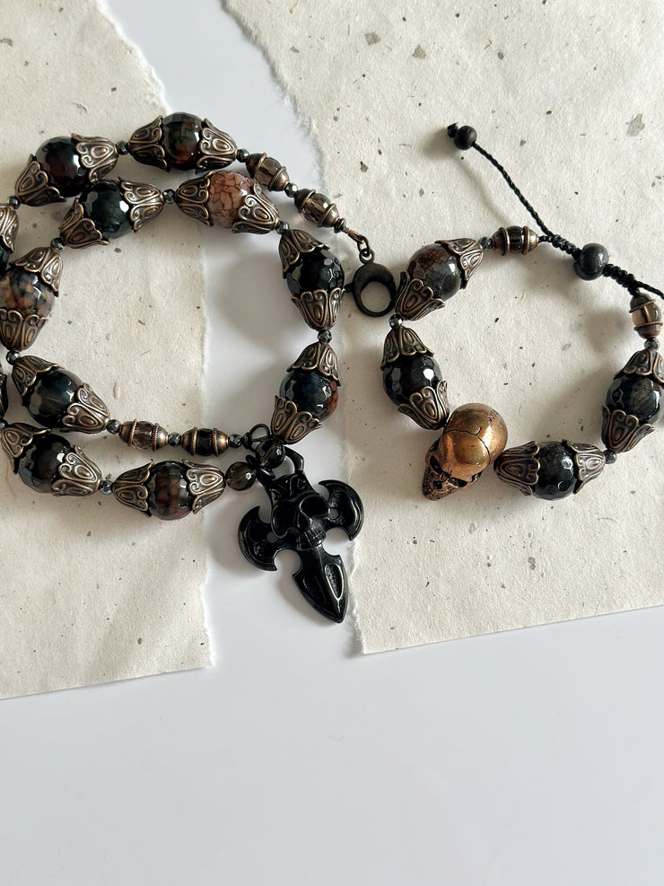 Agate Skull Dagger Necklace