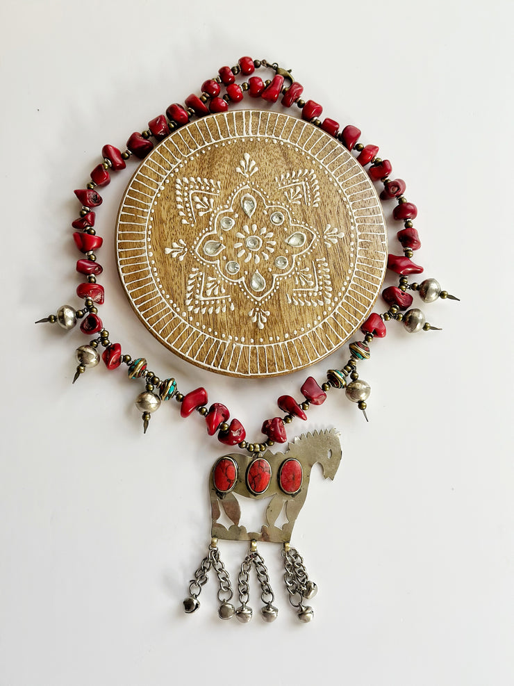 Unique Ethnic Afghan Horse Coral Necklace