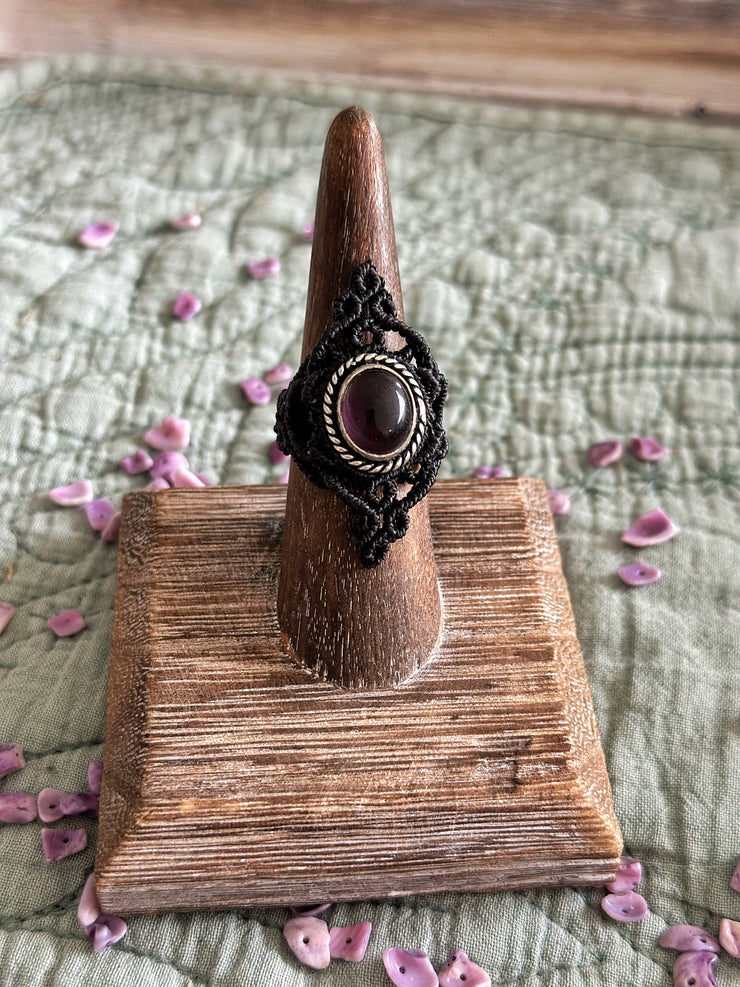 Black Macrame Amethyst Ring Size 7