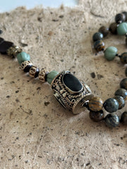 Hand Knotted Rosary With Carved Bone Cross and Bronzite