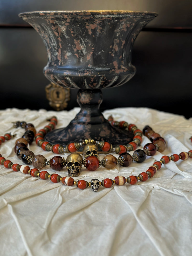 Red Jade Bronze Skull Necklace