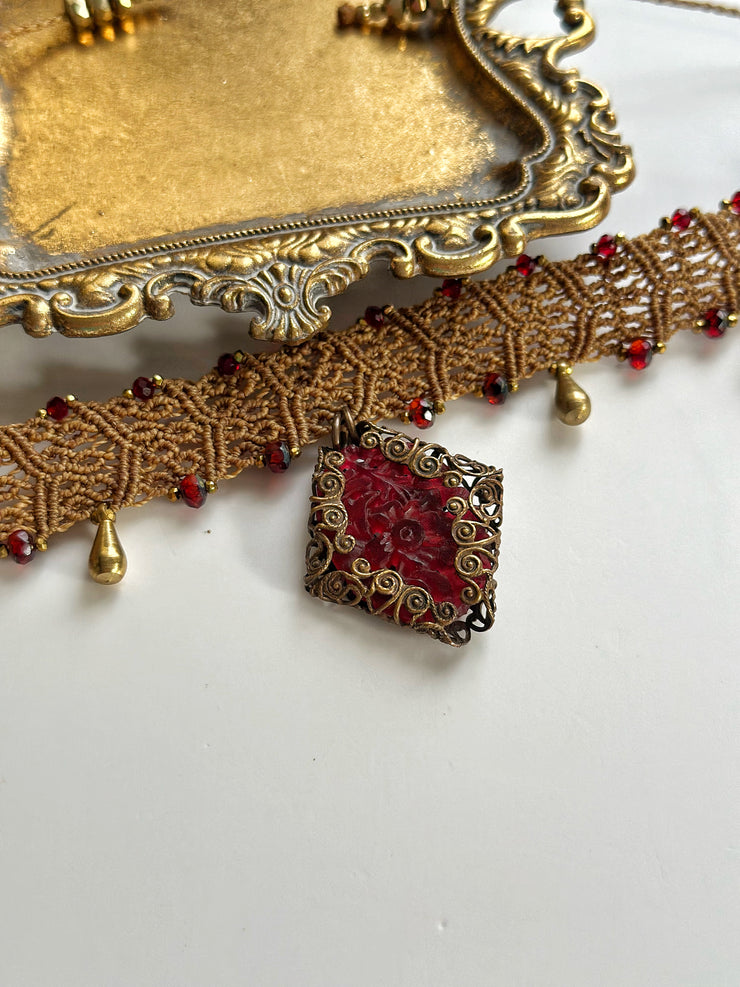 Rare Vintage Czech Glass Macrame Choker