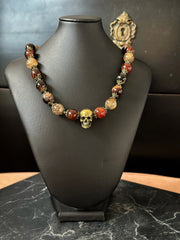 Red Agate Bronze Skull Necklace