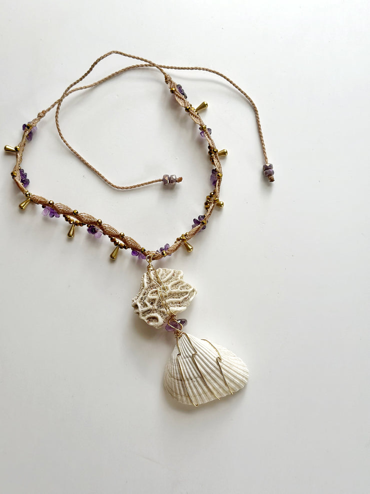 Natural Seashell and Amethyst Choker