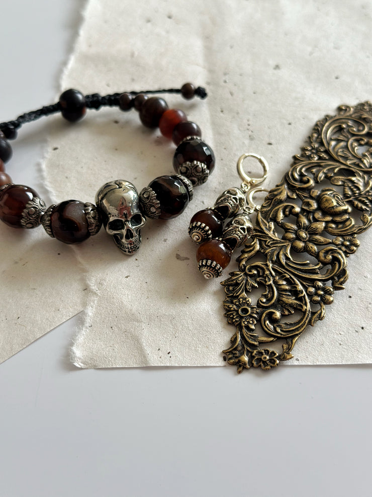 Silver Skull Agate Bracelet