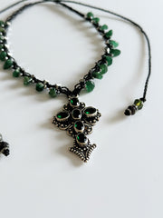 Diopside Emerald 925 Sterling Silver Cross Macrame Choker