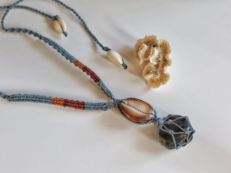 Blue Tigers Eye Macrame Necklace