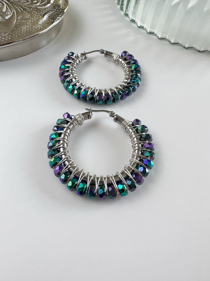 Duo Chrome Blue Purple and Green Large Hoops