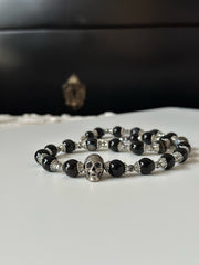 Black Onyx Silver Skull Necklace