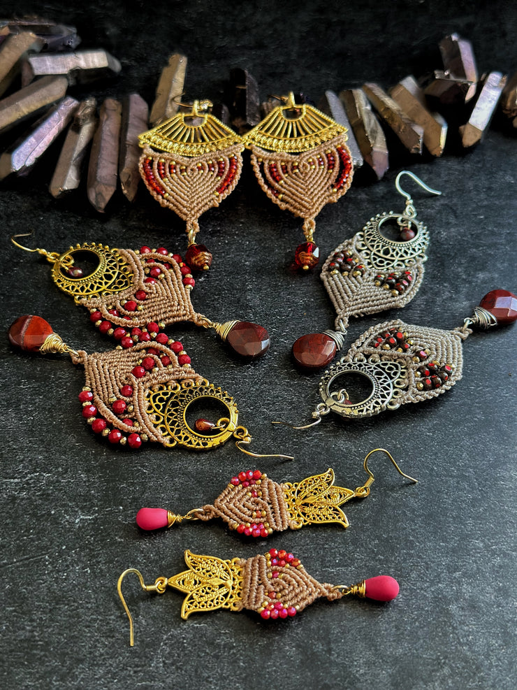 Ruby and Apple Jasper Macrame Earrings