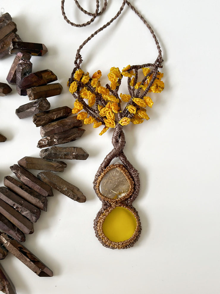 Agate and Yellow Onyx Tree of Life Necklace