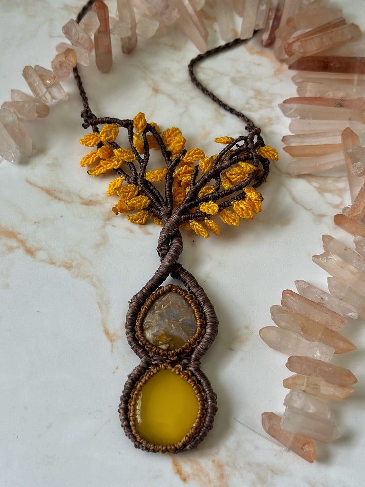 Agate and Yellow Onyx Tree of Life Necklace