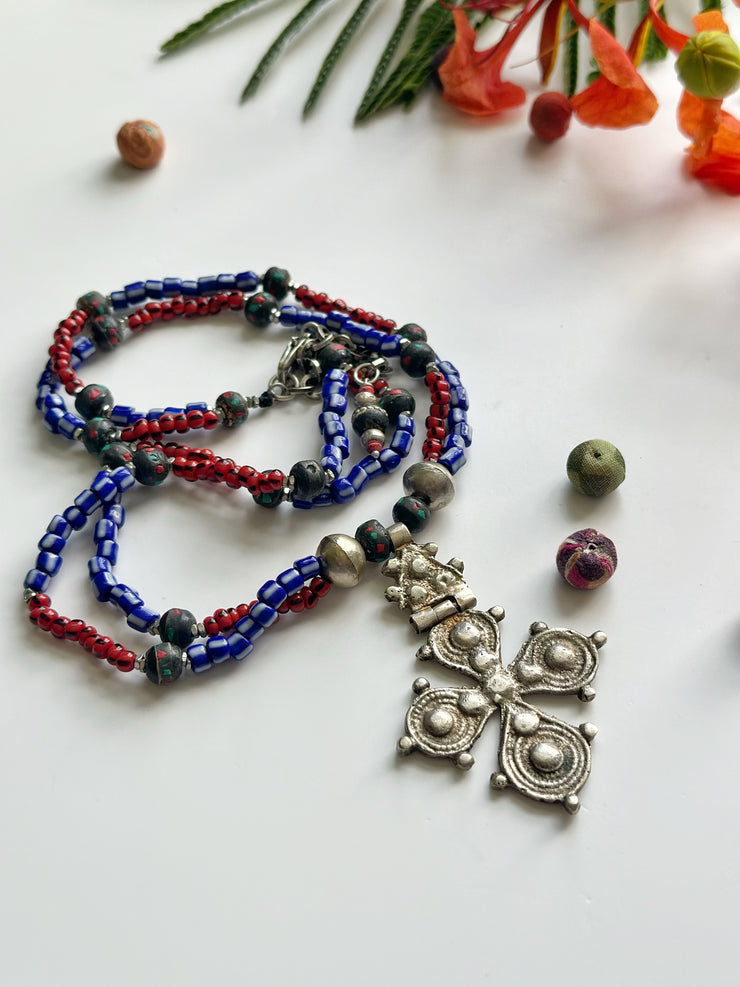 Ethnic Necklace with Czech beads and vintage Ethiopian pendant