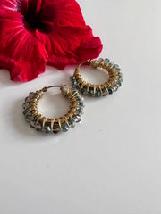 Gold Plated Stainless Steel Medium Hoops Aquamarine