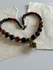 Antique Gold and Agate Skull Necklace