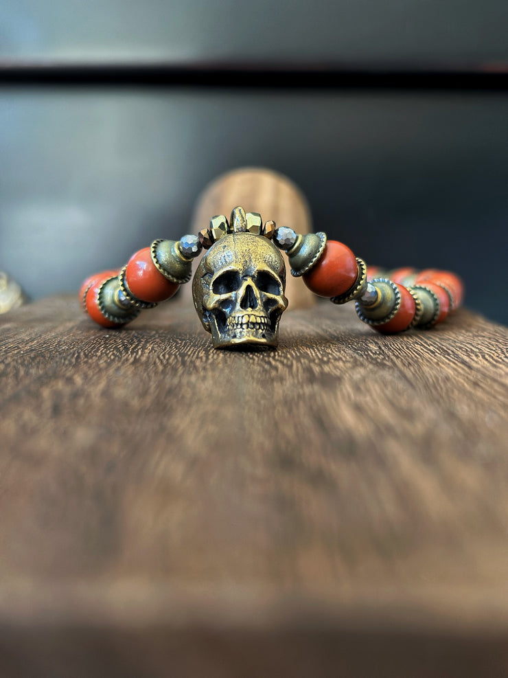 Red Jade Bronze Skull Necklace