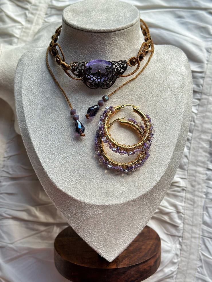 Lavender Crystal Hoops