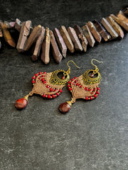 Ruby and Apple Jasper Macrame Earrings