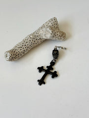 Gun Metal Skull and Antique Cross Earring