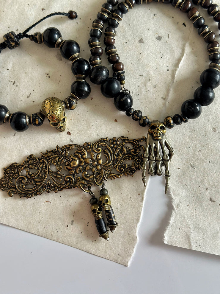 Antique Silver Rock n Roll Skull Necklace