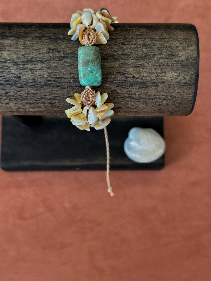 Turquoise and Shell Macrame Bracelet