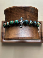 Silver Seahorse Tibetan Agate Bracelet